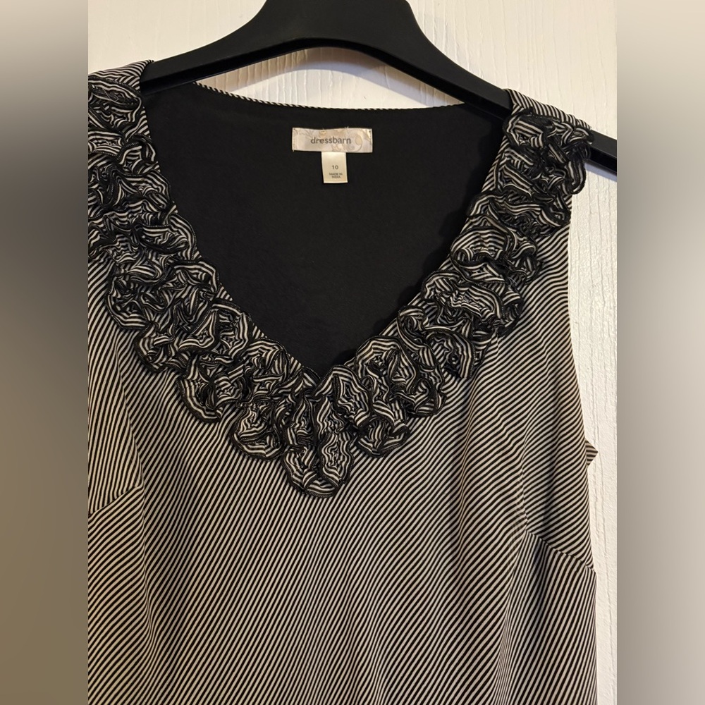 Dressbarn Monochrome Striped Ruffle Top